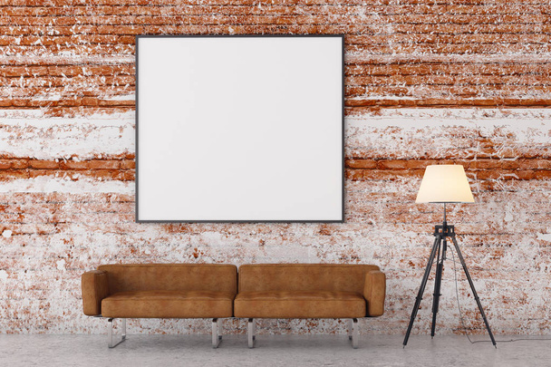 Modern brick living room with empty poster  - Zdjęcie, obraz