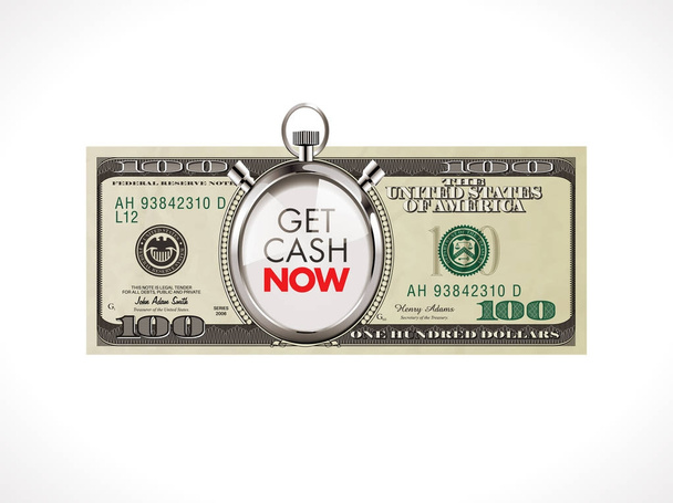 Peníze hned - rychlé půjčky koncept - 100 dolarů s stopky - Vektor, obrázek
