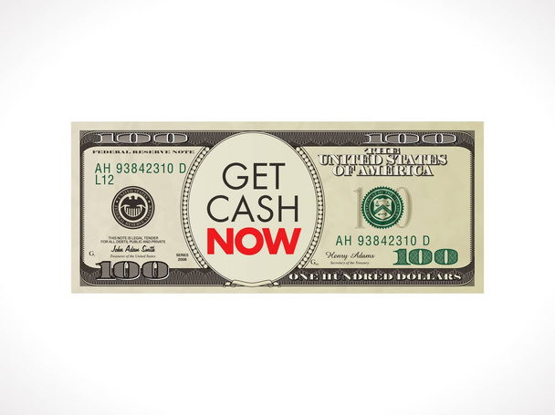 Obter dinheiro agora - conceito de empréstimo rápido - 100 dólares com cronômetro
 - Vetor, Imagem