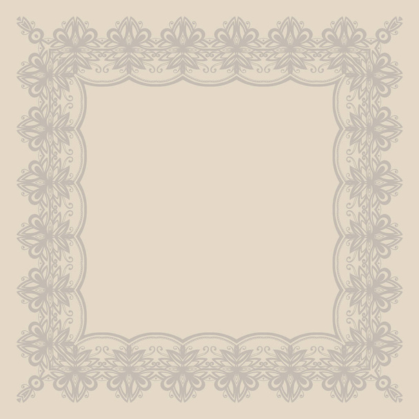 Frame in the English style with floral ornaments. Beige color. Template for your design. Card. Border. Vector illustration. - Vetor, Imagem