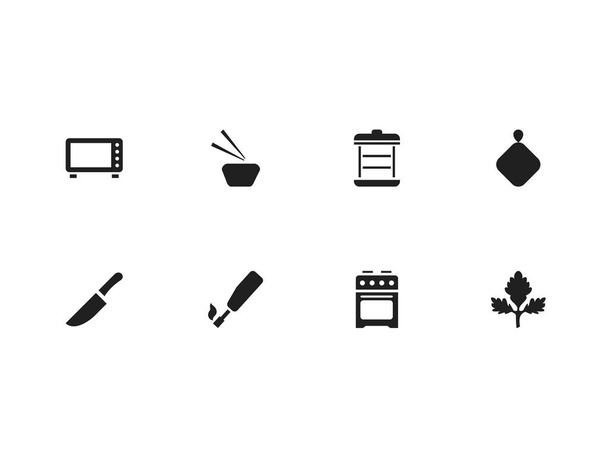 8 szerkeszthető főzés ikonok beállítása Sütő, gáz fegyvert, kazán, és szimbólumokat tartalmaz. Lehet használni a Web, mobil, Ui és Infographic Design. - Vektor, kép