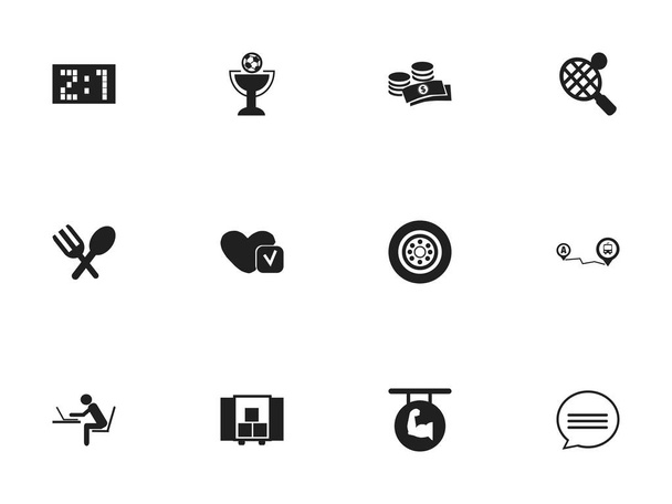 Set Of 12 Editable Mixed Icons. Includes Symbols Such As Programmer, Cutlery, Biceps And More. Can Be Used For Web, Mobile, UI And Infographic Design. - Vector, Image