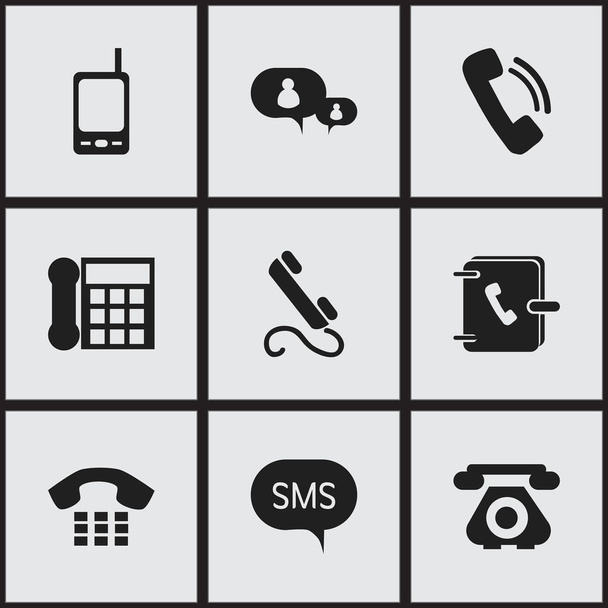 Σύνολο 9 επεξεργάσιμο τηλεφώνου εικονίδια. Περιλαμβάνει σύμβολα όπως ραδιόφωνο ραδιοτηλέφωνο, καλώντας την συσκευή, το τηλέφωνο και άλλα. Μπορεί να χρησιμοποιηθεί για Web, Mobile, Ui και σχεδίασης γραφήματος. - Διάνυσμα, εικόνα