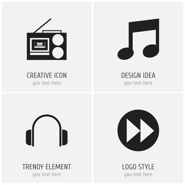 Sor 4 szerkeszthető multimédia ikonok. Magában foglalja a szimbólumok, mint a kazettás magnó, zene, előre, és több. Lehet használni a Web, mobil, Ui és Infographic Design. - Vektor, kép