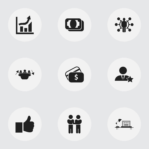 Conjunto de 9 ícones comerciais editáveis. Inclui símbolos como pagamento, talento, estatísticas e muito mais. Pode ser usado para Web, Mobile, UI e design infográfico
. - Vetor, Imagem