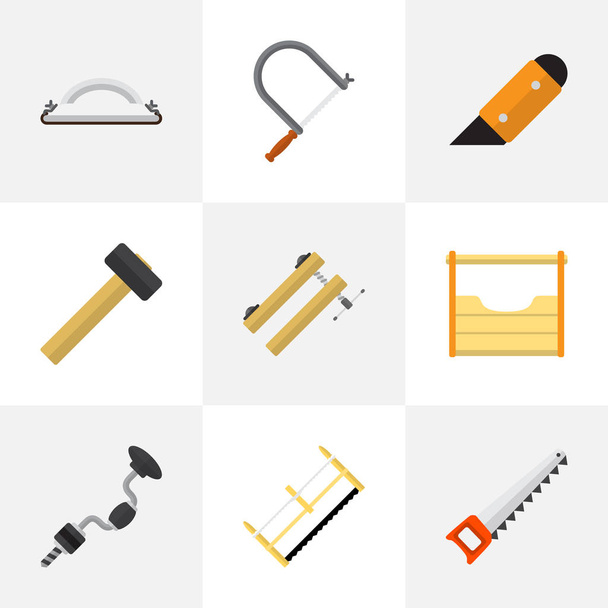 Set von 9 editierbaren Geräten flache Symbole. beinhaltet Symbole wie Buren, Schlägel, Messer und mehr. kann für Web-, Mobil-, UI- und Infografik-Design verwendet werden. - Vektor, Bild