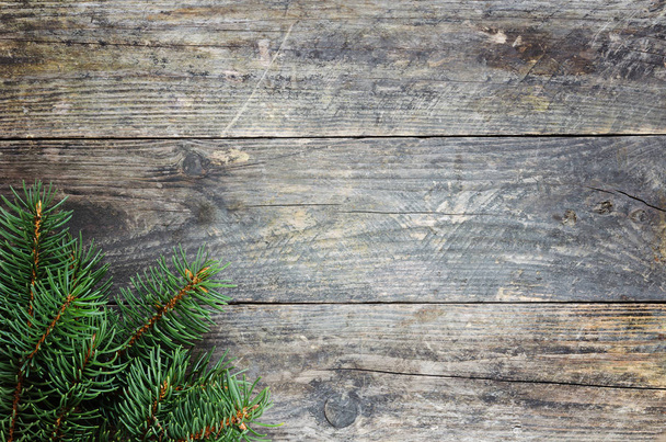 Christmas tree on old wooden background - Photo, Image