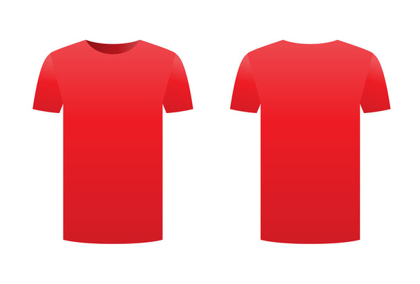 Κόκκινο t-shirt πουκάμισο πρότυπο απομονώνονται σε λευκό φόντο εμπρός και πίσω σχέδιο κοντό μανίκι. Διάνυσμα εκτύπωσης έτοιμα ενδύματα αθλητισμού. Άνδρες, γυναίκες ή unisex σχεδιασμό. Φόρεμα από διαφήμιση. Κενό καθαρή πρότυπο. - Διάνυσμα, εικόνα