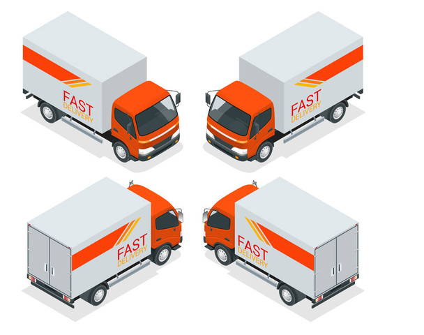 Trasporto di camion di carico isometrico. Consegna veloce o trasporto logistico. Illustrazione a vettore piatto. Per infografiche e giochi di design. Autovettura per il trasporto di merci
 - Vettoriali, immagini