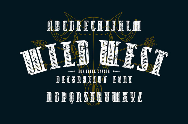 西部様式の装飾的な狭い serif フォント - ベクター画像