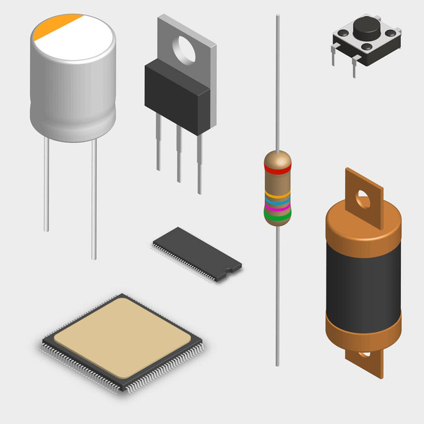 Conjunto de diferentes componentes eletrônicos em 3D, ilustração vetorial
. - Vetor, Imagem