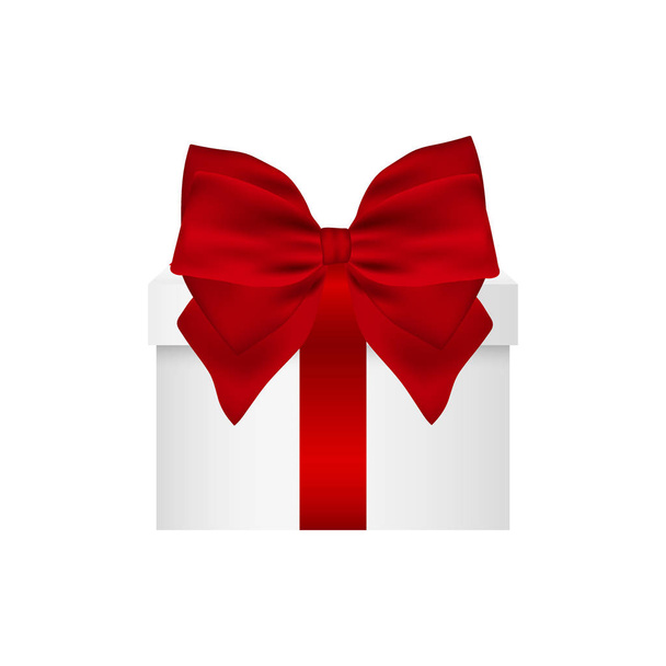 Geschenk in einer Schachtel mit roter Schleife auf weißem Hintergrund - Vektor, Bild