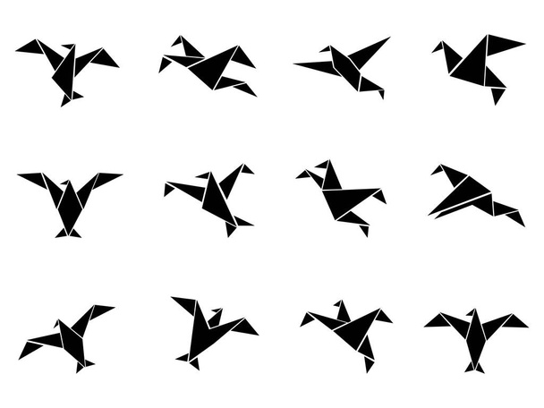 black paper birds icons set - Vektör, Görsel