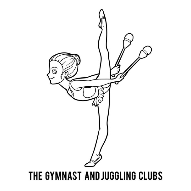 Kleurboek, de gymnast en jongleer clubs - Vector, afbeelding