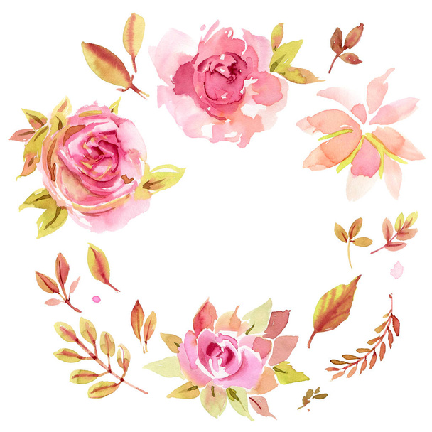 wreath of watercolor roses - Photo, Image