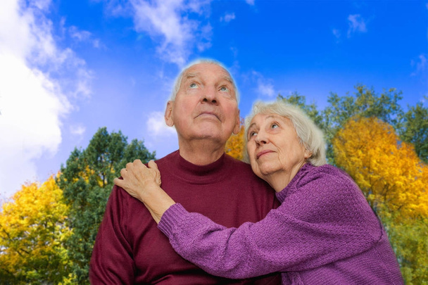 Portrait d'un couple d'âge mûr heureux à l'extérieur
. - Photo, image
