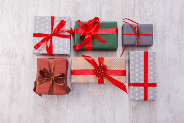 Lots of Gift boxes background, holiday presents in paper - Φωτογραφία, εικόνα
