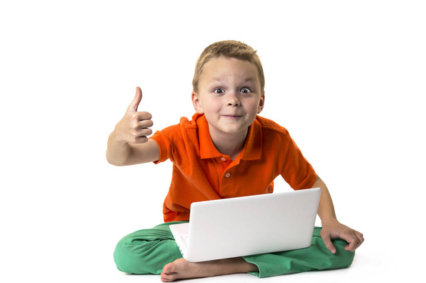 funny boy with laptop  - Fotó, kép