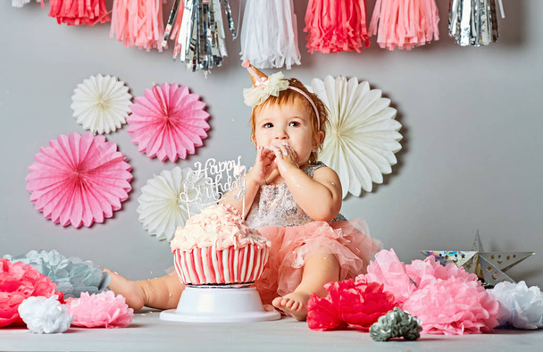 The first cake baby. Portrait of a baby - 写真・画像