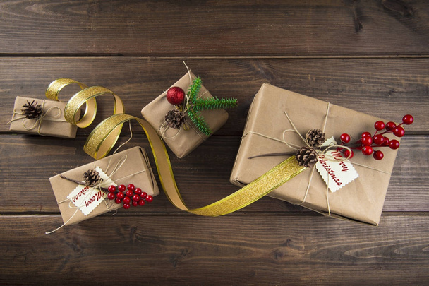 Christmas presents wrapped and decorated - Foto, Imagem
