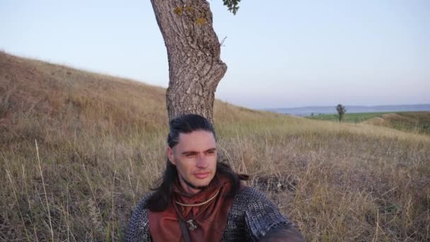Porträt eines mittelalterlichen Wikinger-Kriegers - Filmmaterial, Video