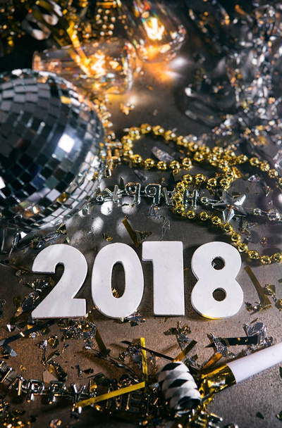 New Year: Lots Of Copyspace Around 2018 And Disco Ball - Foto, Imagen