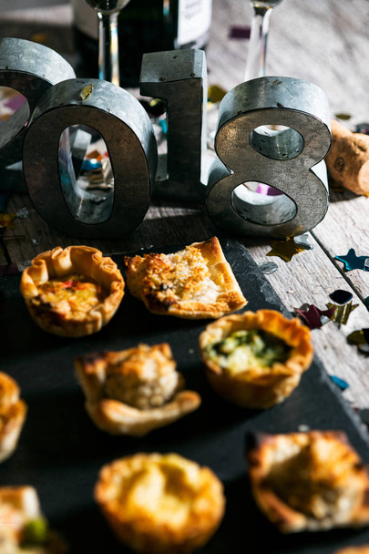 New Year: Party Appetizers With Metal 2018 Decorations - 写真・画像
