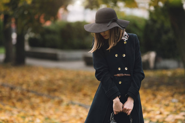 Stylish woman in coat and hat - Fotografie, Obrázek