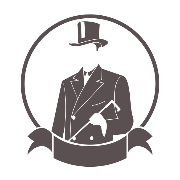 Gentleman in a fashionable suit round symbol with a ribbon. - Вектор, зображення