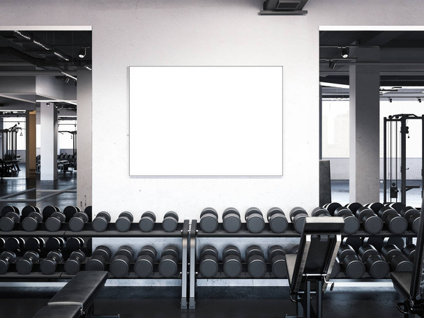 Сучасний спортзал з плакатом на стіні. 3D візуалізація
 - Фото, зображення