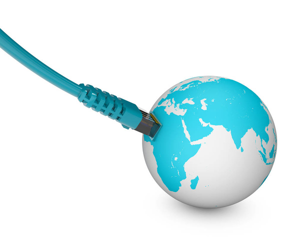 Ethernetkabel, Internetanschluss, Bandbreite. die Welt im Web. Weltverbindungen, Globus. - Foto, Bild