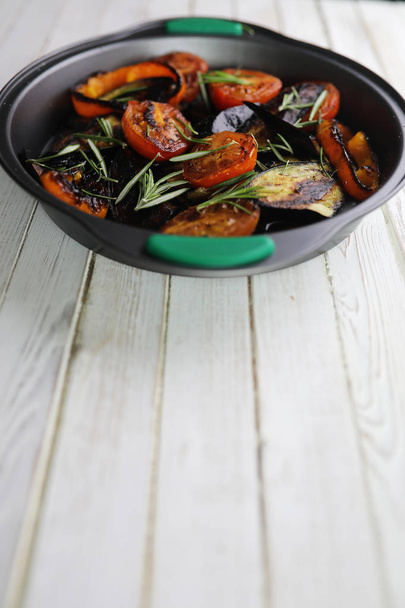 Vegetables grilled pan fried eggplant and tomatoes - Photo, Image