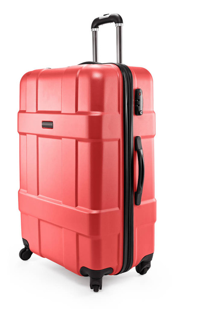 red suitcase plastic half-turned - Foto, imagen