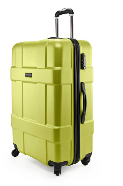 light green suitcase plastic half-turned - Foto, imagen