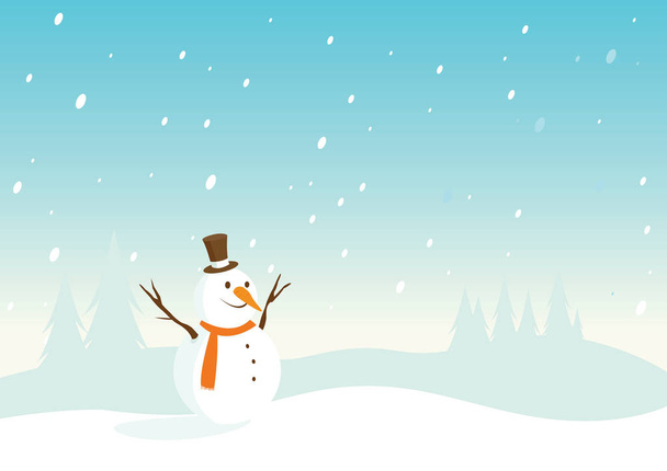 Snowy landscape with snowman  - Vector, Image