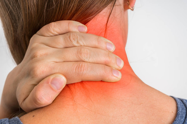 Woman with muscle injury having pain in her neck - Photo, Image