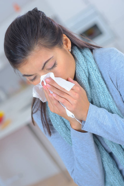 young female sneeze napkin concept - Photo, image