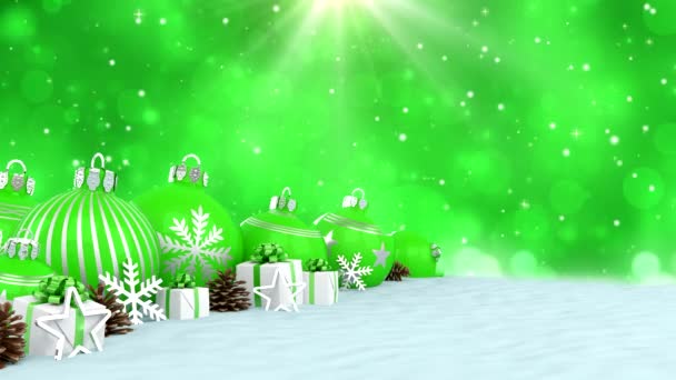 3D Animation - grüne Christbaumkugeln über Bokeh-Hintergrund - Filmmaterial, Video