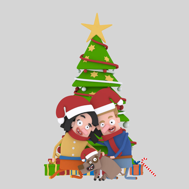 Pár v lásce slaví Vánoce .3d ilustrace - Fotografie, Obrázek