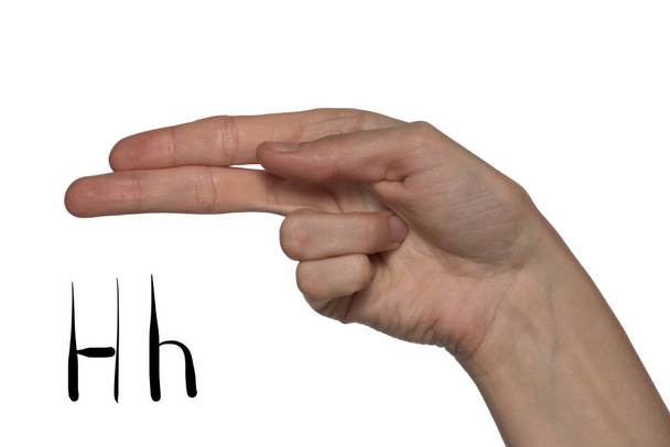 Alphabet für taubstumme Menschen mit Handgesten und einem Zahlenbuchstaben auf einem Hintergrund - Foto, Bild