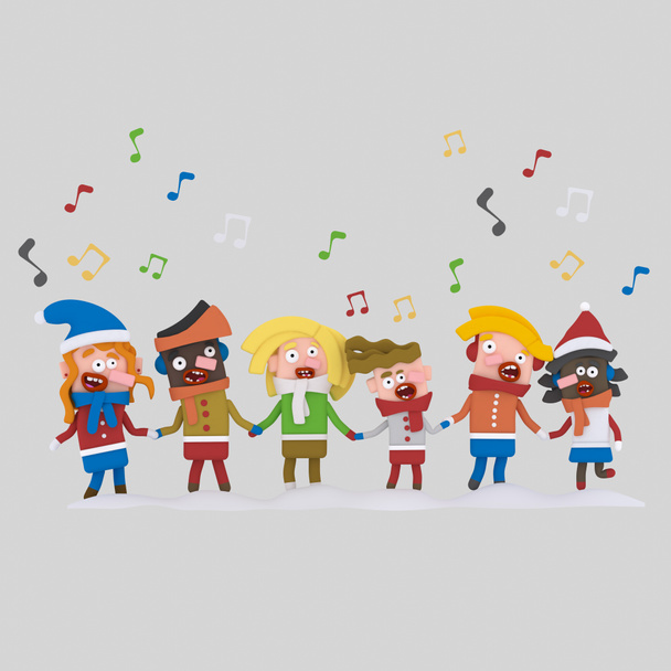 Kids singing  xmas songs.3d illustration - Photo, Image