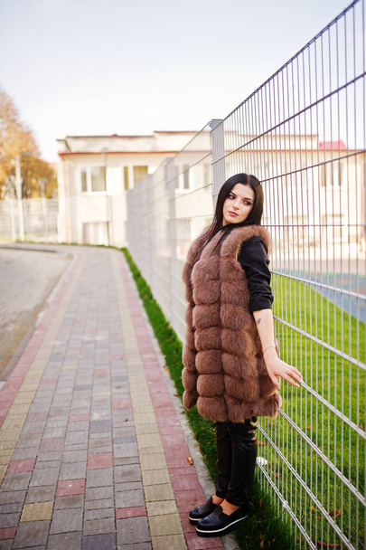 Fashion outdoor photo of gorgeous sensual woman with dark hair i - Фото, изображение