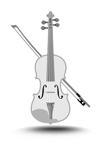Violin with fiddlestick, gray drawing on white background, isolated music instrument - Διάνυσμα, εικόνα