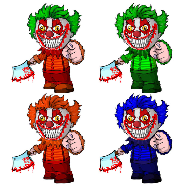 Set of evil clown holding a knif, face horror and crazy maniac.  - Vector, Image