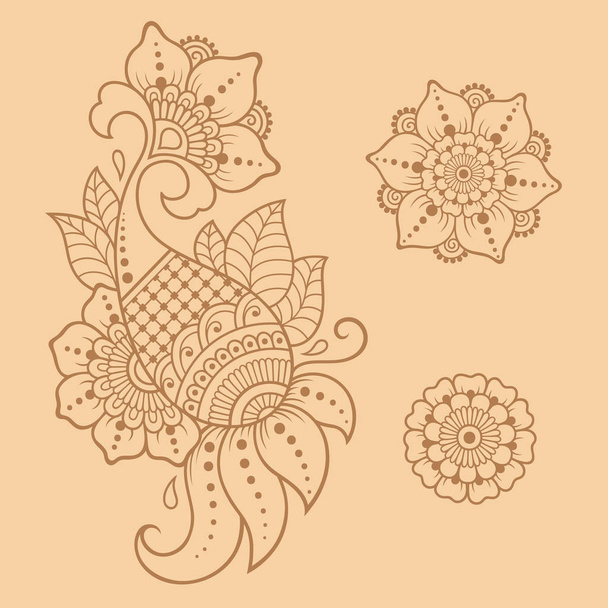 Henna tattoo flower template. Mehndi style. Set of ornamental patterns in the oriental style. - Vektor, obrázek