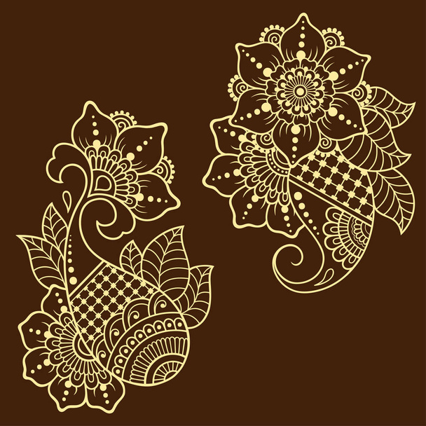 Modèle de fleur de tatouage au henné. Style Mehndi. Ensemble de motifs ornementaux dans le style oriental
. - Vecteur, image