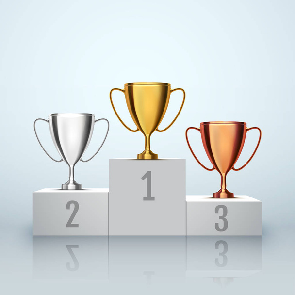 Winner background. Trophy Cups on prize podium. Vector illustration - Διάνυσμα, εικόνα