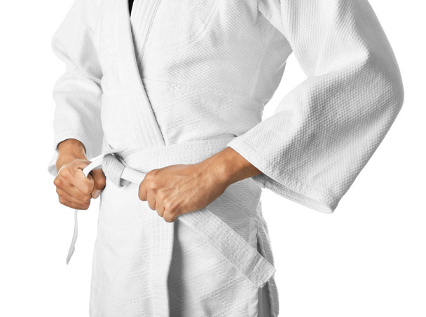 Man in karategi on white   - Fotoğraf, Görsel