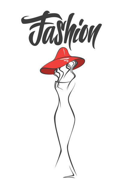 Vrouwelijke abstracte silhouet in de hoed. fashion stijl - Vector, afbeelding