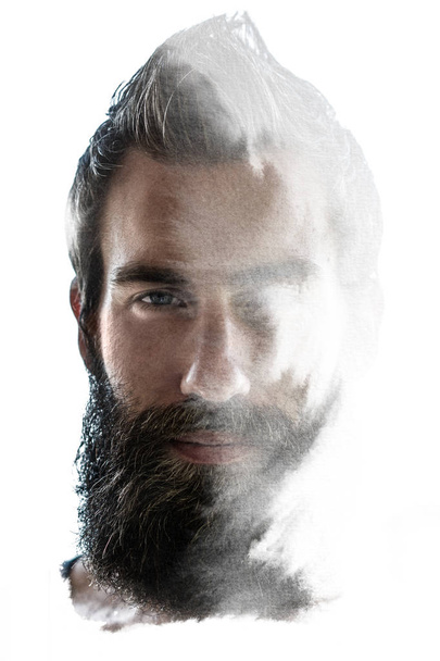 Multiexposure of bearded man and watercolor - Photo, Image